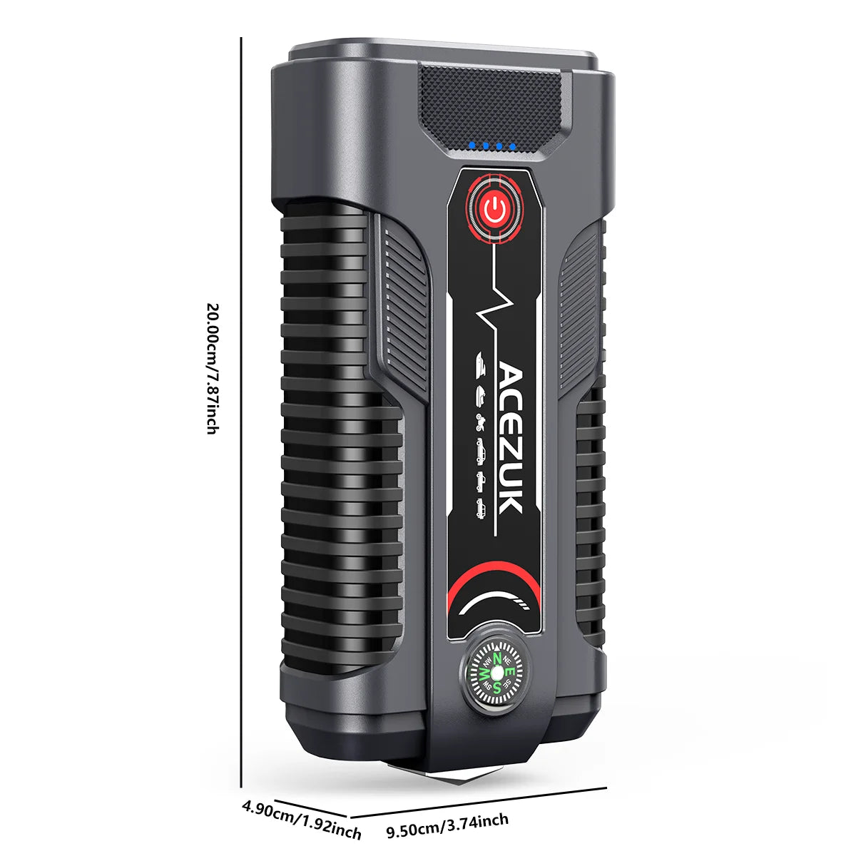 12V Portable Car Jump Starter - Automatic Battery Booster with USB-C Charging, Built-in LED Flashlight, and Power Bank for Emergency Vehicle Charging - Compatible with All Types of Cars, SUVs, and More