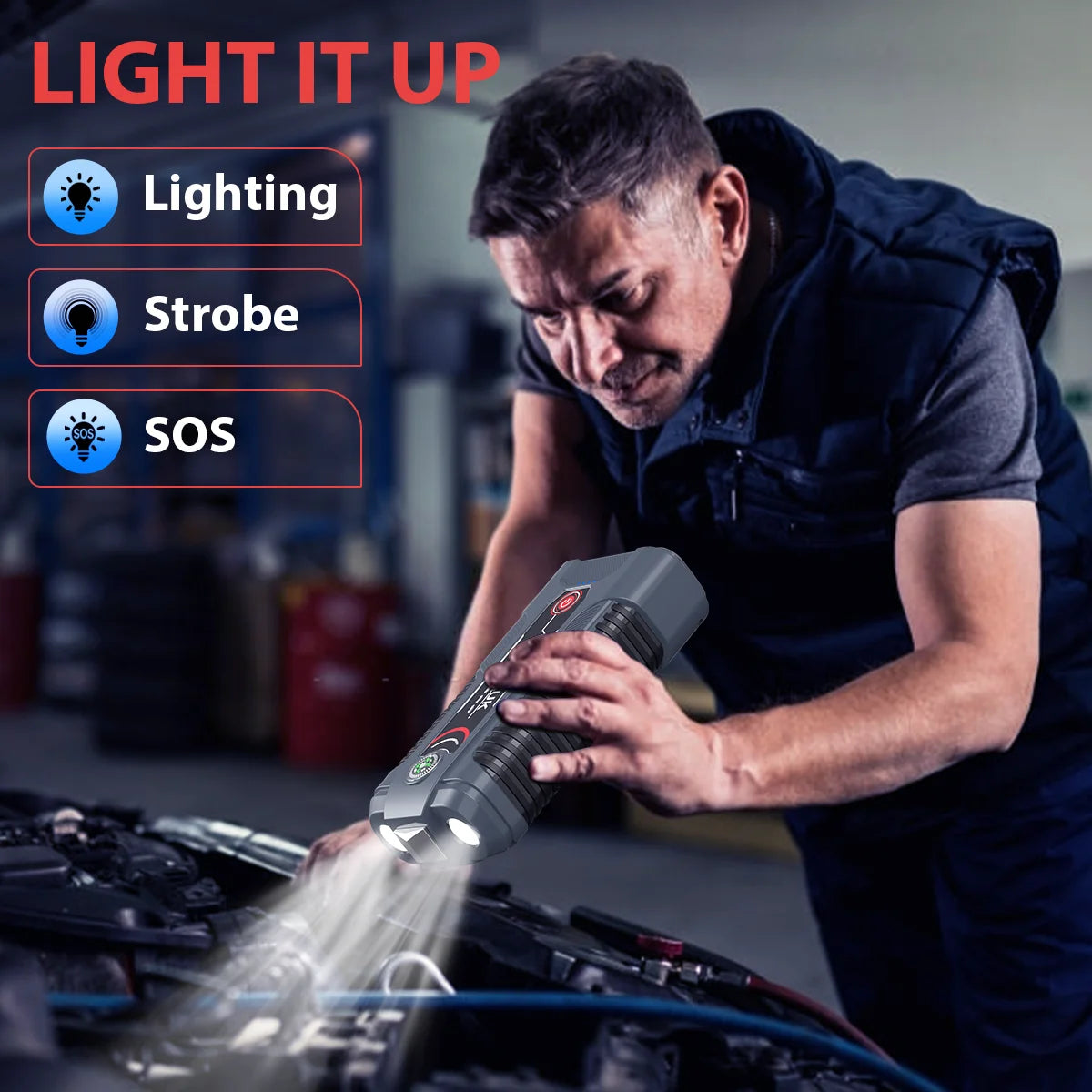 12V Portable Car Jump Starter - Automatic Battery Booster with USB-C Charging, Built-in LED Flashlight, and Power Bank for Emergency Vehicle Charging - Compatible with All Types of Cars, SUVs, and More