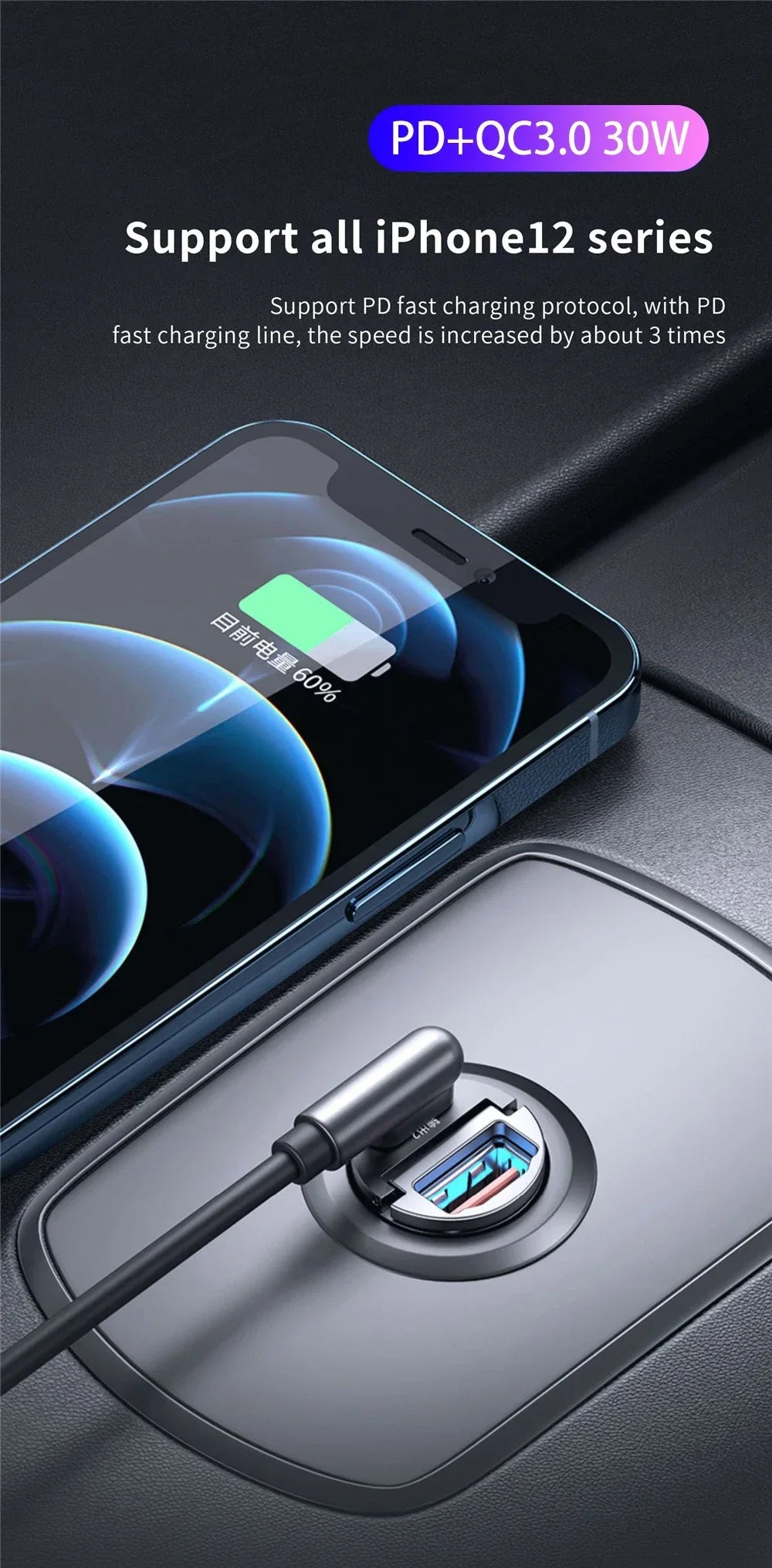 Mini 30W PD Car Charger - Portable Fast Charging Adapter for All Phones-type C-USB