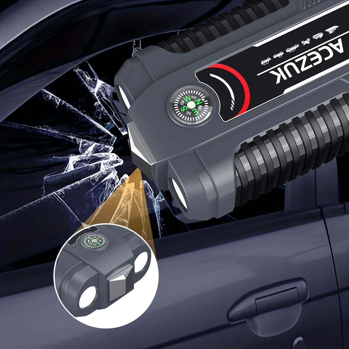 12V Portable Car Jump Starter - Automatic Battery Booster with USB-C Charging, Built-in LED Flashlight, and Power Bank for Emergency Vehicle Charging - Compatible with All Types of Cars, SUVs, and More