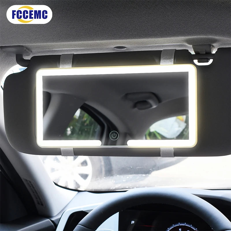 HD LED Car Mirror - Rechargeable, 3-Level Dimmable Touchscreen for Night Visibility