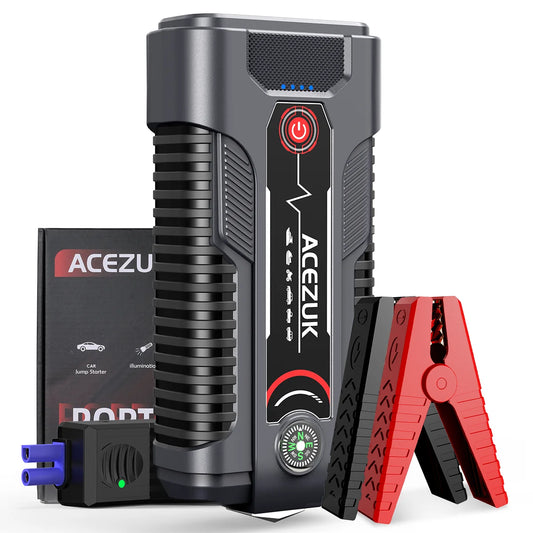 12V Portable Car Jump Starter - Automatic Battery Booster with USB-C Charging, Built-in LED Flashlight, and Power Bank for Emergency Vehicle Charging - Compatible with All Types of Cars, SUVs, and More